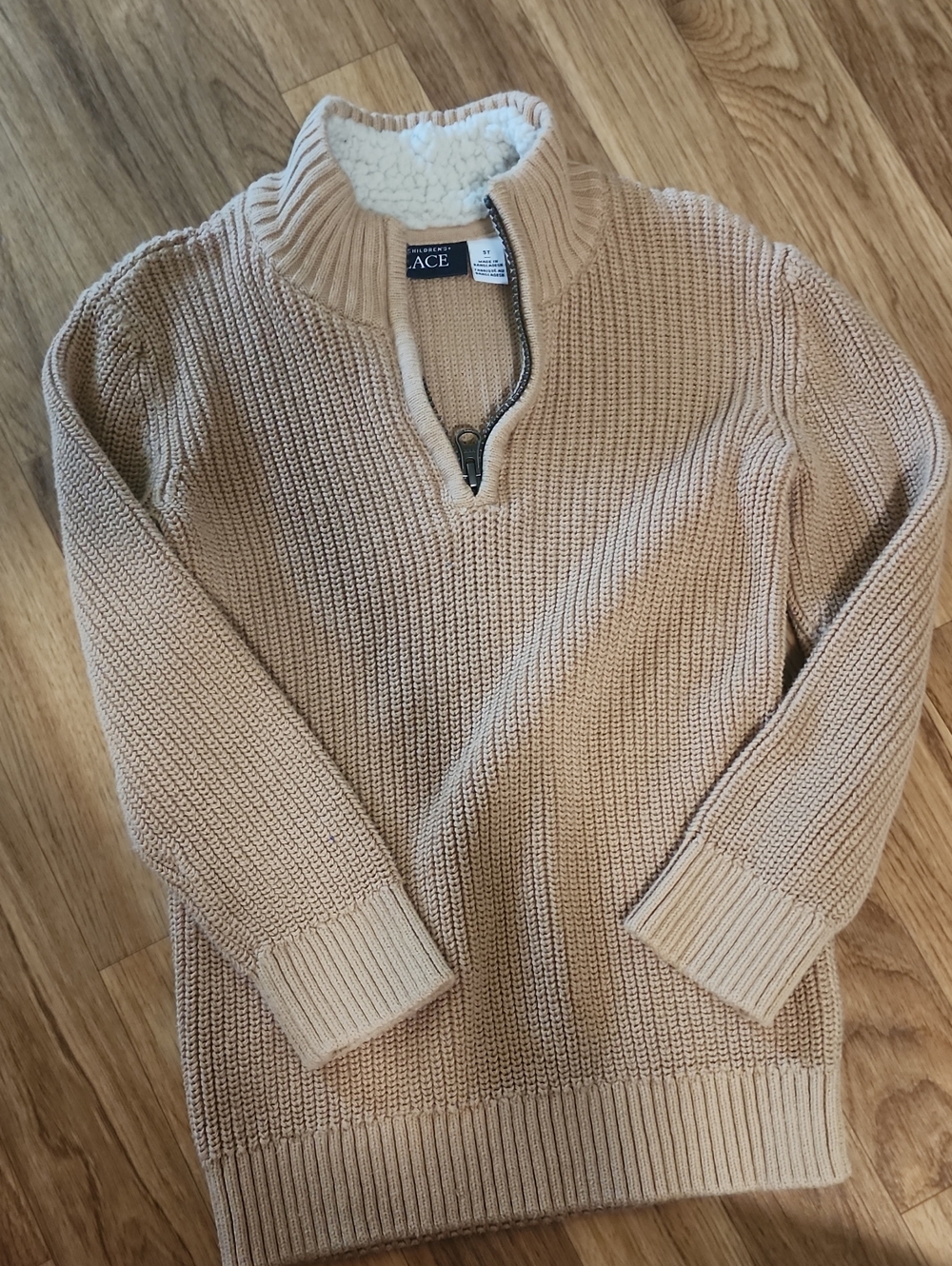 Childrens Place Neutral Beige Half-Zip Sherpa-Lined Sweater